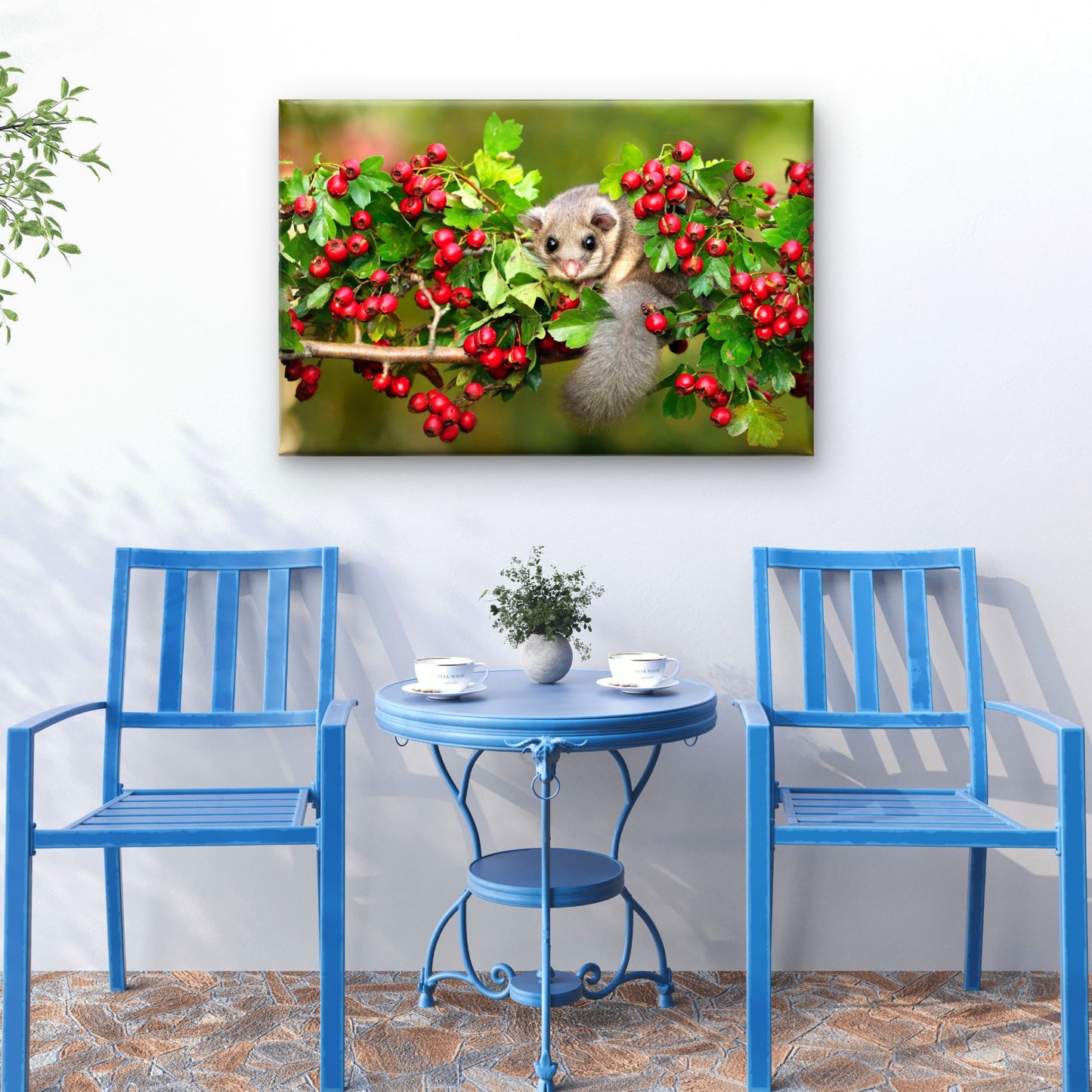 Cute European Dormouse on Autumn Berries Wall Art Decor 100% Australian Made