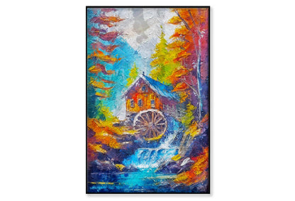 Country House. Water Mill. Beautiful Autumn Season. Mountain River in the Forest Wall Art Limited Edition High Quality Print