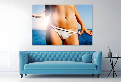 Woman on beach in summer bikini Wall Art Décor 100% Australian Made