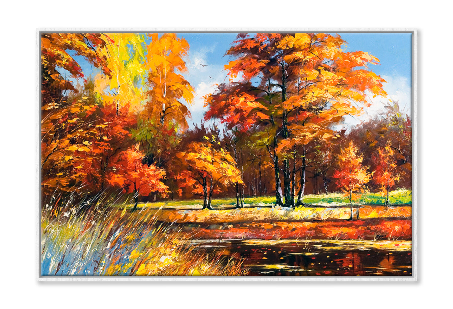 Autumn On The Bank Of The River Oil Painting Wall Art Limited Edition High Quality Print Canvas Box Framed White