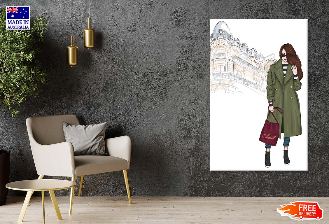 Green Girl with Red Bag Fashion Store Art Print 100% Australian Made