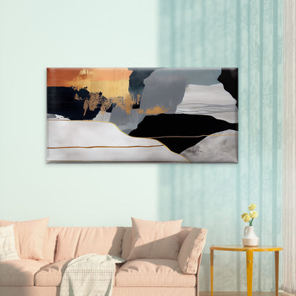 Modern Gold Black Abstract Wall Art Canvas Office Home Room Framed 120x60cm - Bella Home Decor