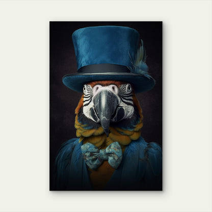 Araffe Wearing Blue Hat Macaw Bird 40x60cm Metal Print Ready to Hang