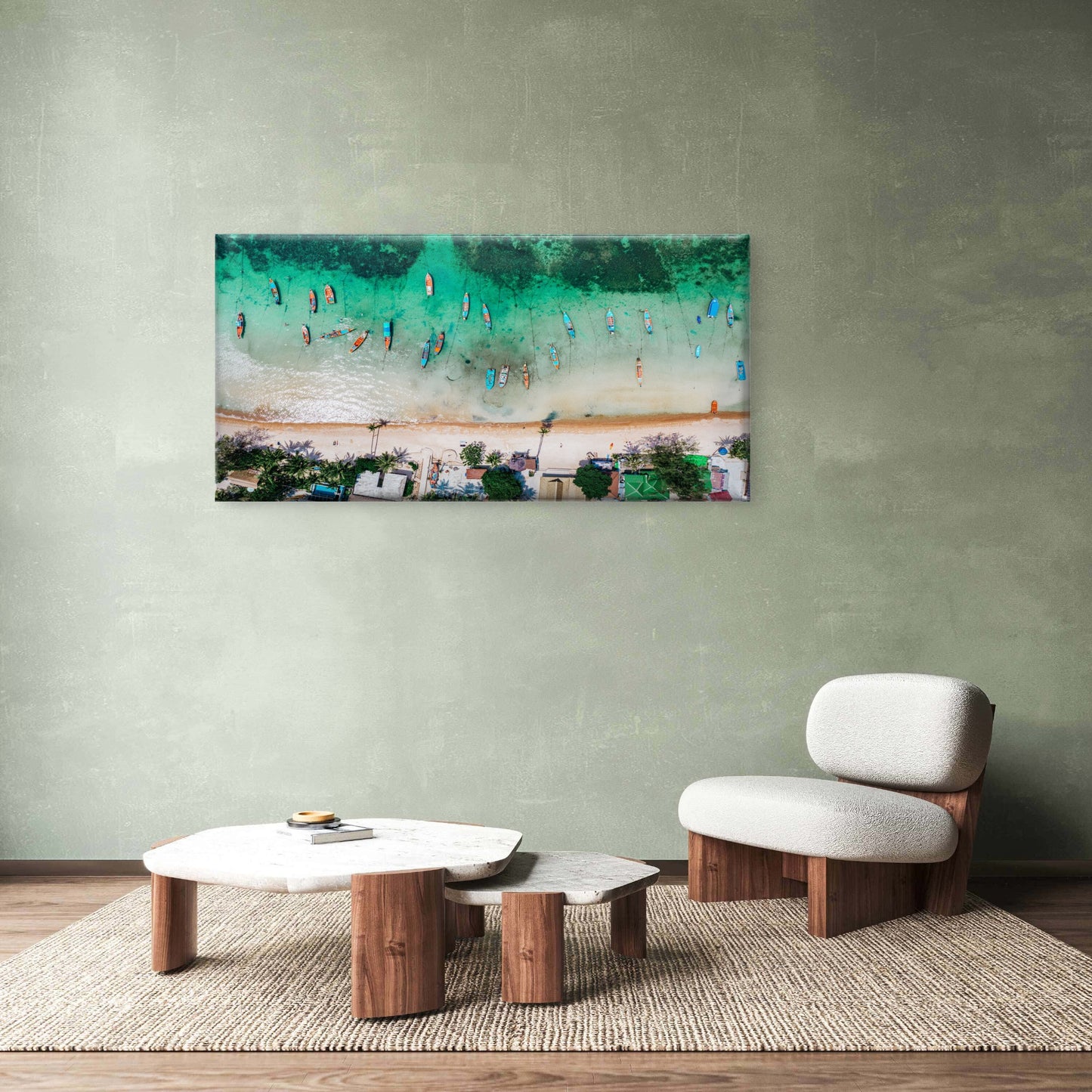 Long Tail Boats Sea Koh Tao Island Thailand Wall Art Canvas Office Home Room Framed 120x60cm