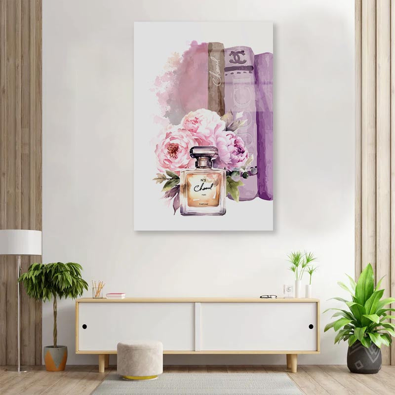 Brown Pink Shaded Perfume and Book set 3D Design Acrylic Glass Print Tempered Glass Wall Art 100% Made in Australia Ready to Hang