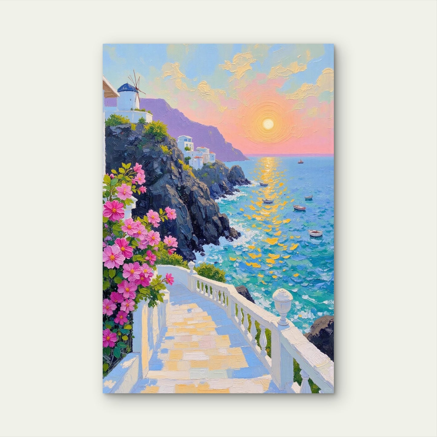 Santorini Greece Coastal Sunset 40x60cm Metal Print Ready to Hang