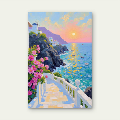 Santorini Greece Coastal Sunset 40x60cm Metal Print Ready to Hang