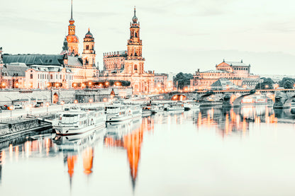 Soft Toned Dresden Germany Architecture and Elbe River Wall Art Decor 100% Australian Made