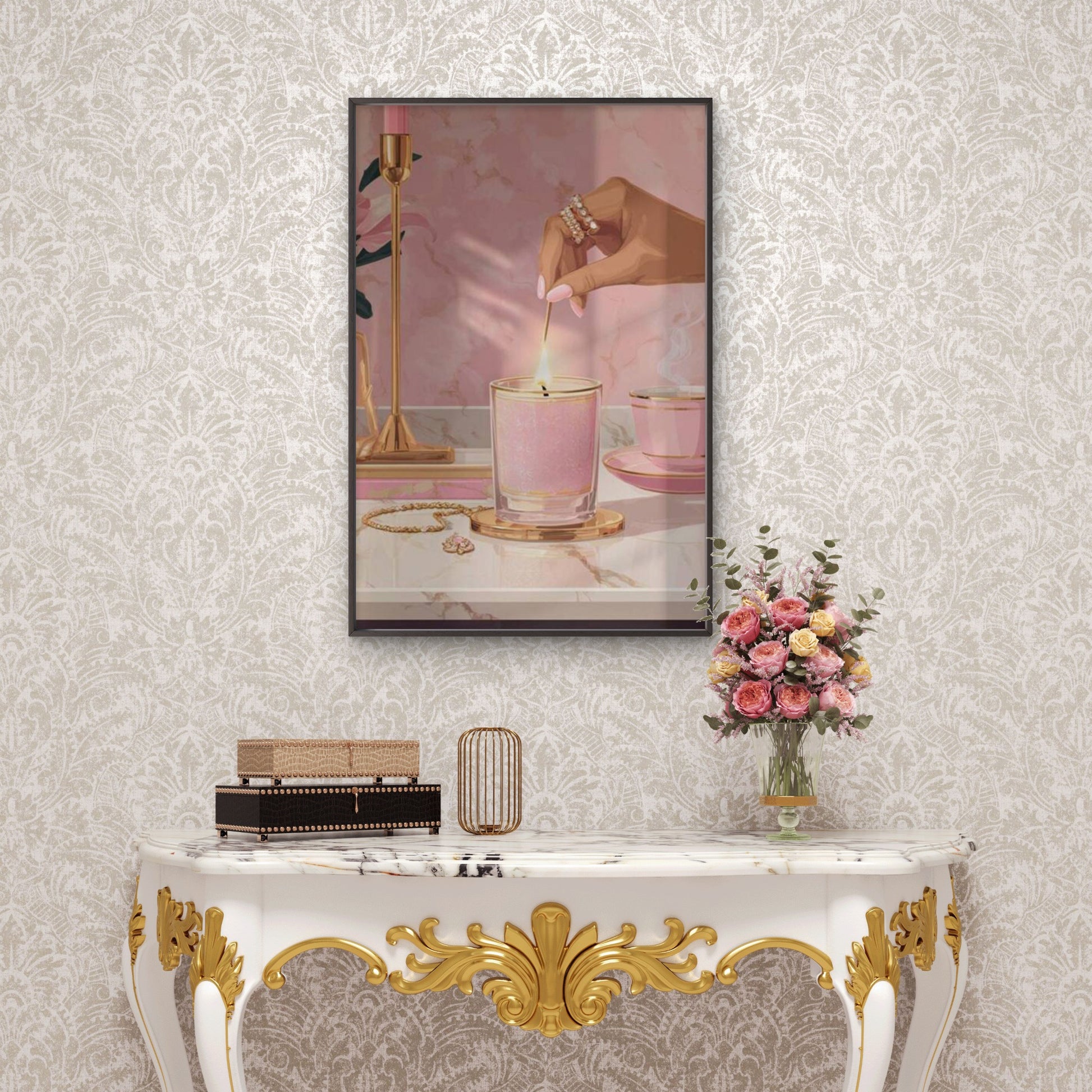 Scented Candle Pink Golden Female Illustration Fashion Home Decor Premium Quality Poster Print Choose Your Sizes - Bella Home Decor