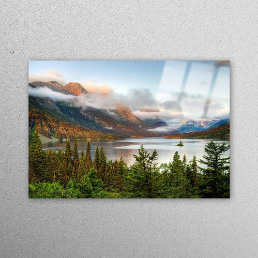 Saint Mary Lake Acrylic Glass Print Tempered Glass Wall Art 100% Made in Australia Ready to Hang