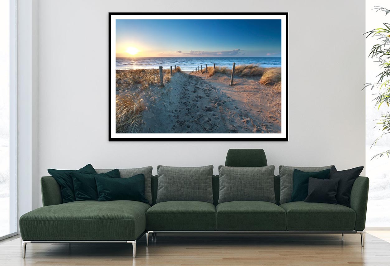 Path On Sand to Ocean Beach at Sunset, Netherlands Home Decor Premium Quality Poster Print Choose Your Sizes - Bella Home Decor