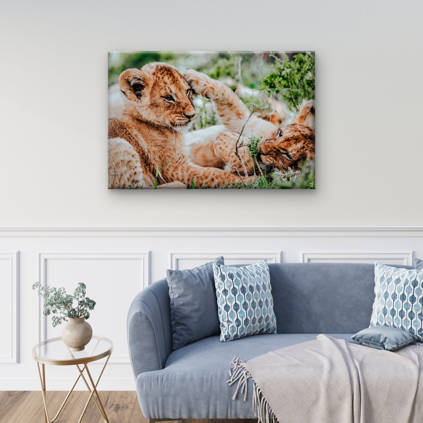 Lion Cubs Playing African Wildlife Nature Wall Art Decor 100% Australian Made