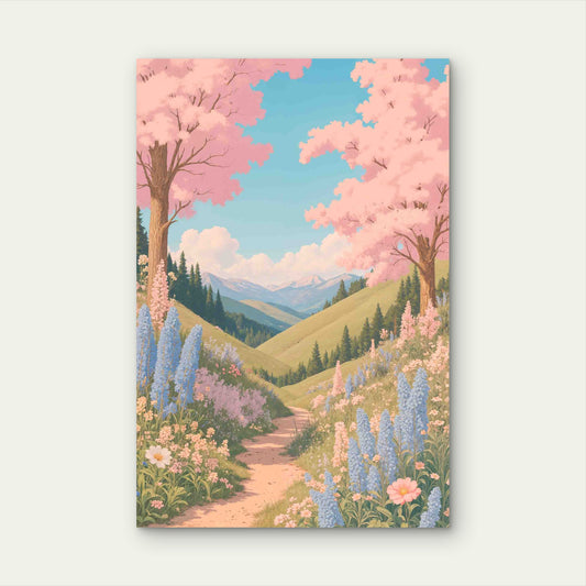 Sakura Mountain Path Scene 60x90cm Metal Print Ready to Hang