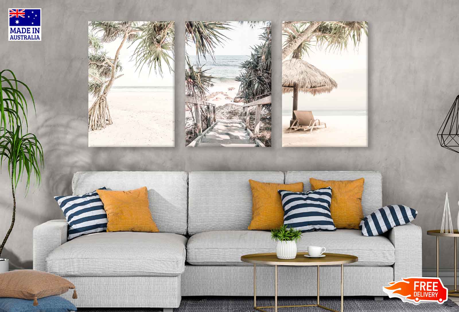 3 Set of Beach with Trees View High Quality Print 100% Australian Made Wall Canvas Ready to Hang