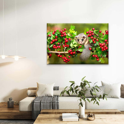 Cute European Dormouse on Autumn Berries Wall Art Decor 100% Australian Made