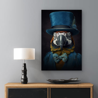 Araffe Wearing Blue Hat Macaw Bird 40x60cm Metal Print Ready to Hang