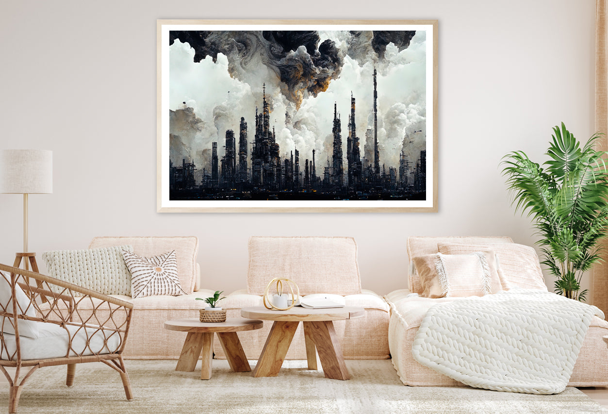 Tall Buildings and Smoke Visible View Home Decor Premium Quality Poster Print Choose Your Sizes