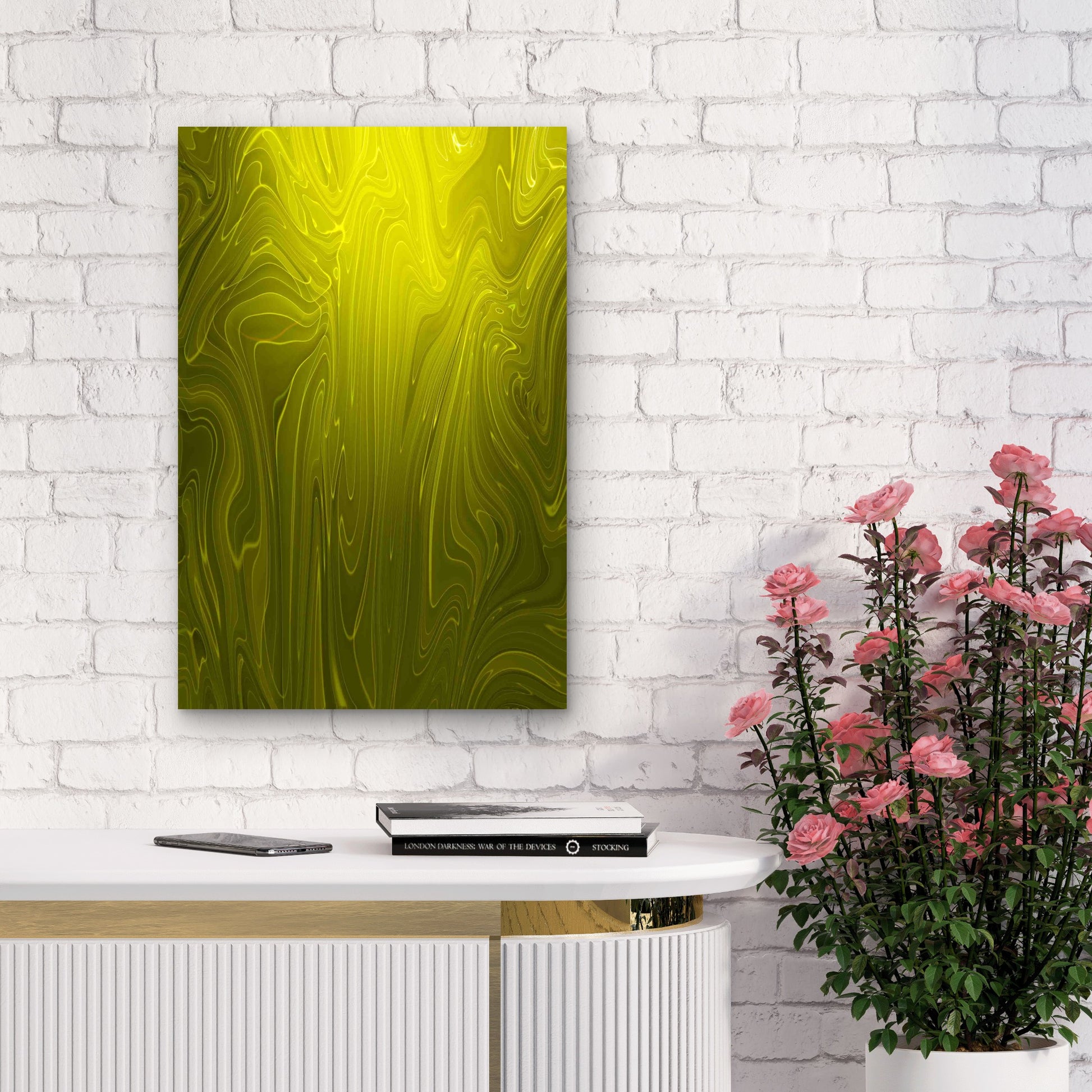 Yellow Liquid Marble Texture 60x90cm Metal Print Ready to Hang - Bella Home Decor