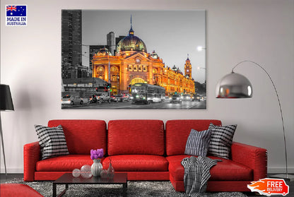 Flinders Street in Melbourne B&W Photograph 90x60cm Print 100% Australian Made