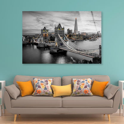 B&W London City With Lights Acrylic Glass Print Tempered Glass Wall Art 100% Made in Australia Ready to Hang