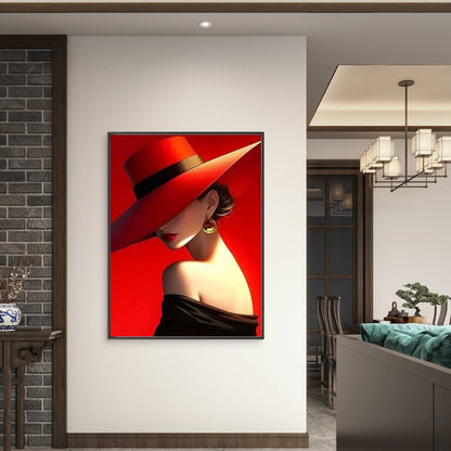 Mystery Woman with Red Hat Glamour in Bold Contrast Fashion Home Decor Premium Quality Poster Print Choose Your Sizes