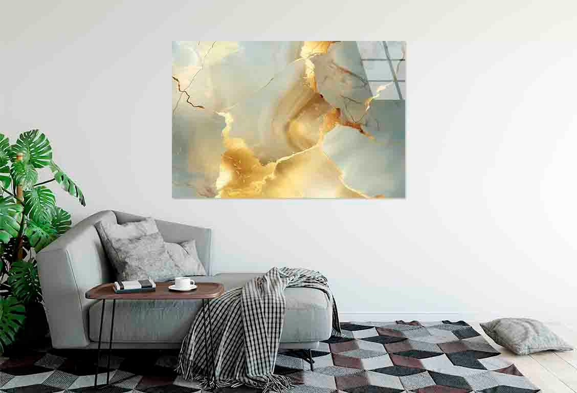 Abstract Emerald Gold Tempered Glass Printing Wall Art Australian Made Quality