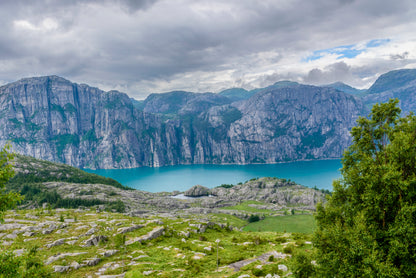 A Lake Surrounded By Mountains with Clouds Home Decor Premium Quality Poster Print Choose Your Sizes