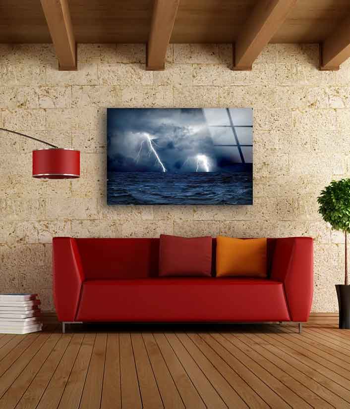 Lightning Sky Over Sea UV Direct Aluminum Print Australian Made Quality