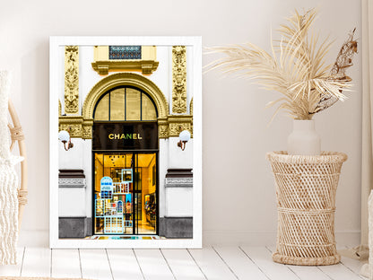 Gold Fashion Store Front View Photograph Glass Framed Wall Art, Ready to Hang Quality Print Without White Border White