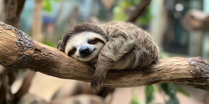 Cute Sleeping Sloth Tree Branch Tropical Wildlife Wall Art Canvas Office Home Room Framed 120x60cm