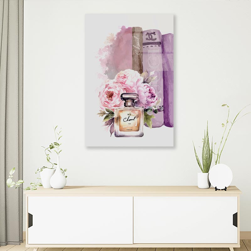 Brown Pink Shaded Perfume and Book set 3D Design Acrylic Glass Print Tempered Glass Wall Art 100% Made in Australia Ready to Hang