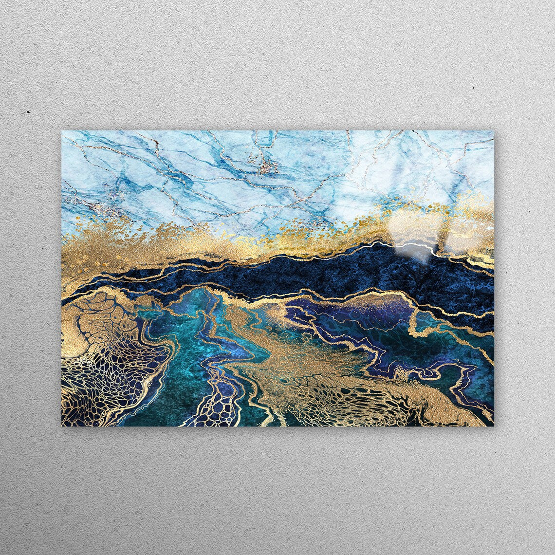 Alcohol Ink Blue Marble Acrylic Glass Print Tempered Glass Wall Art 100% Made in Australia Ready to Hang