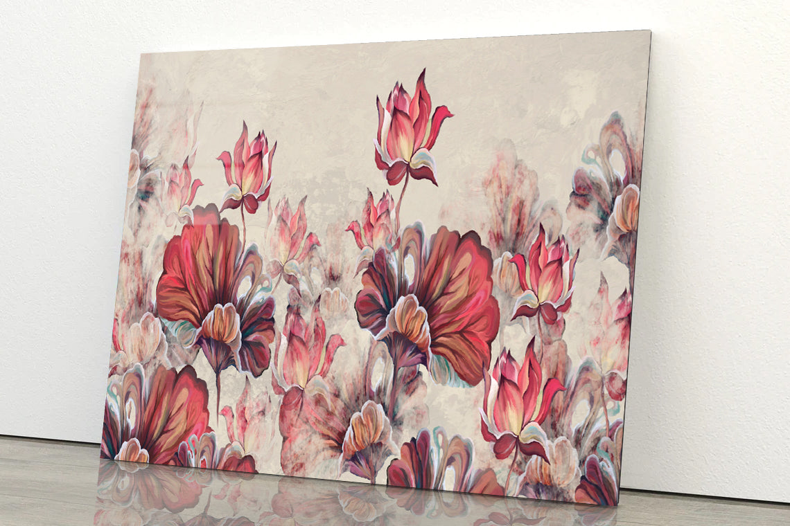 Art Painted Leaves and Water Lilies Acrylic Glass Print Tempered Glass Wall Art 100% Made in Australia Ready to Hang - Bella Home Decor