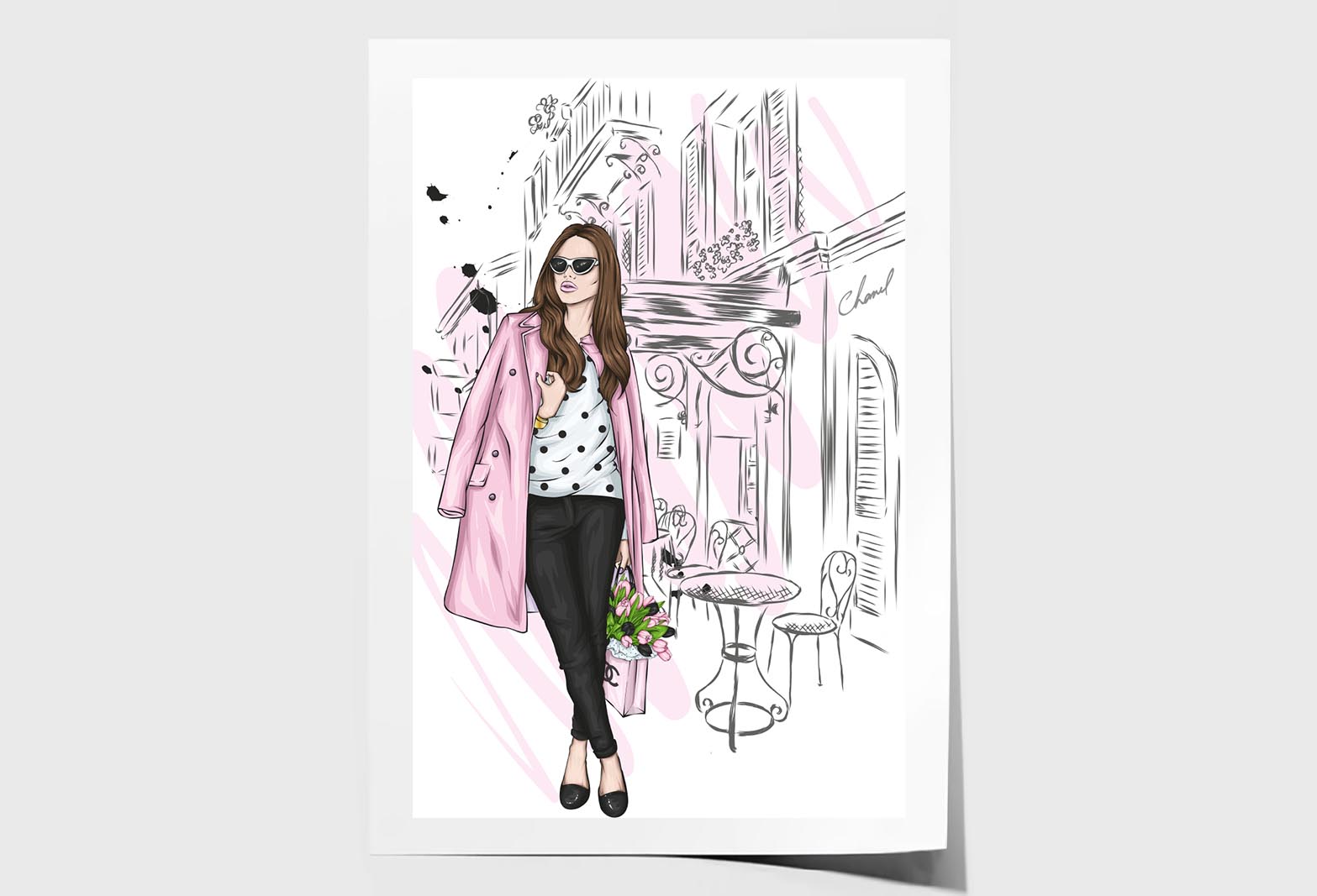 Modern Fashion Store with Girl Wall Art Limited Edition High Quality Print Unframed Roll Canvas None