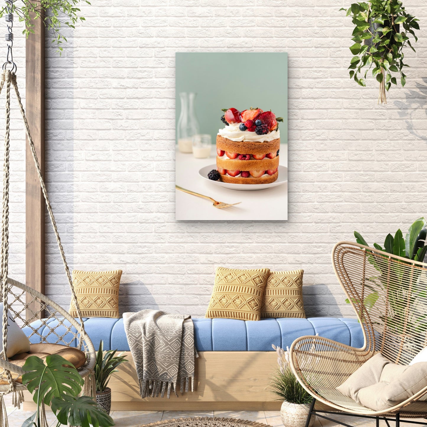 Sponge Cake with Fresh Fruits 60x90cm Metal Print Ready to Hang