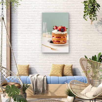 Sponge Cake with Fresh Fruits 60x90cm Metal Print Ready to Hang