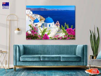 Pink Flowers in Santorini Greece Print 100% Australian Made - Bella Home Decor