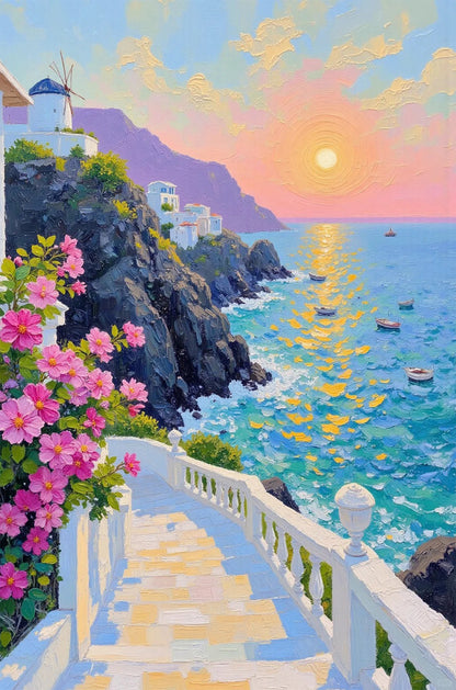 Santorini Greece Coastal Sunset 40x60cm Metal Print Ready to Hang