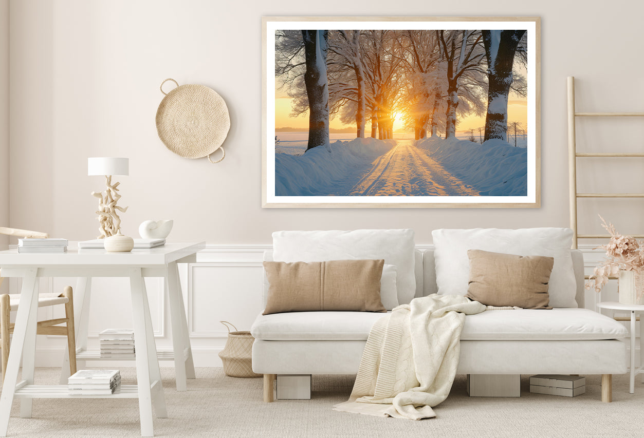 Winter with Tree Alley at Sunset Home Decor Premium Quality Poster Print Choose Your Sizes - Bella Home Decor