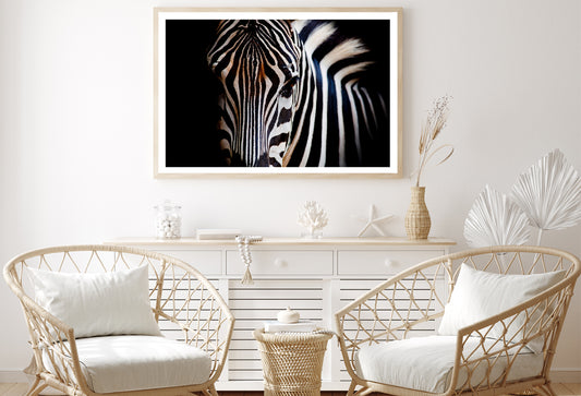 Wild Zebra in Black Background Home Decor Premium Quality Poster Print Choose Your Sizes