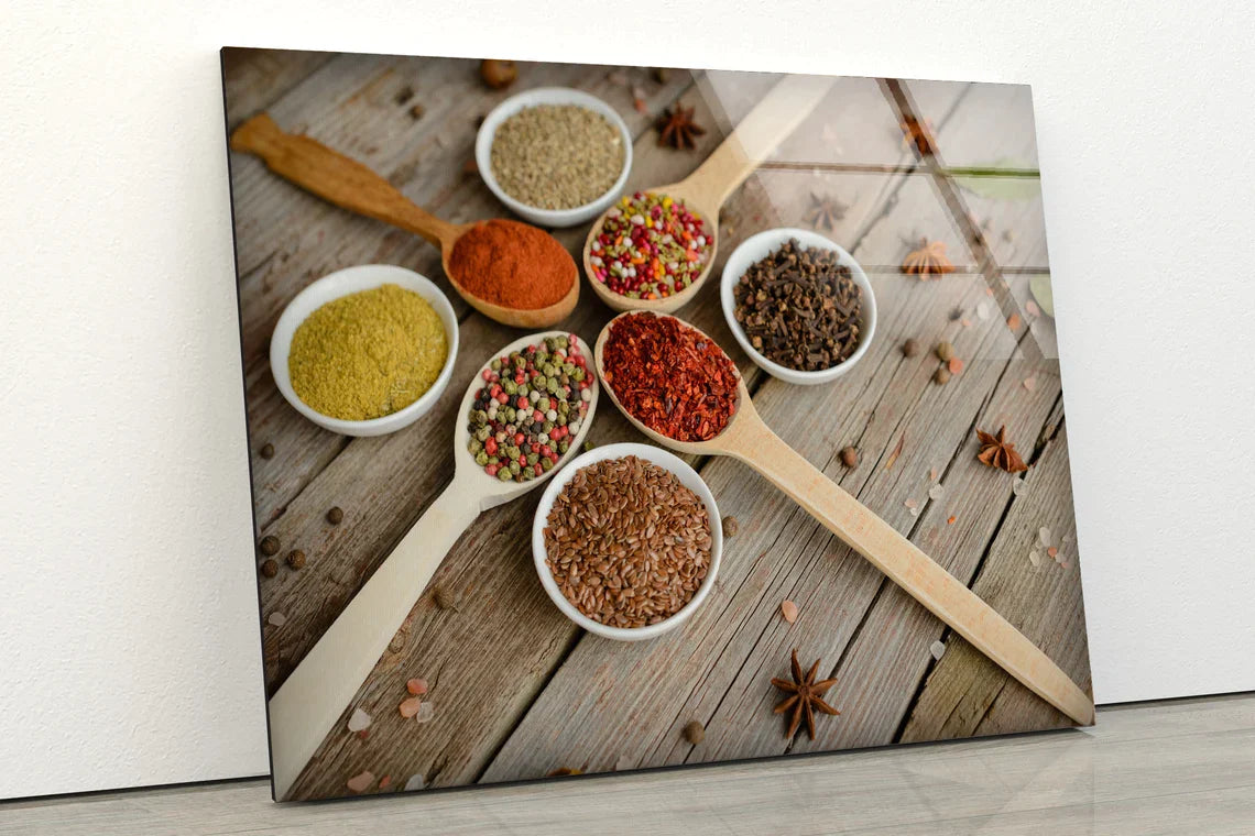 Spices Spoons on Table UV Direct Aluminum Print Australian Made Quality