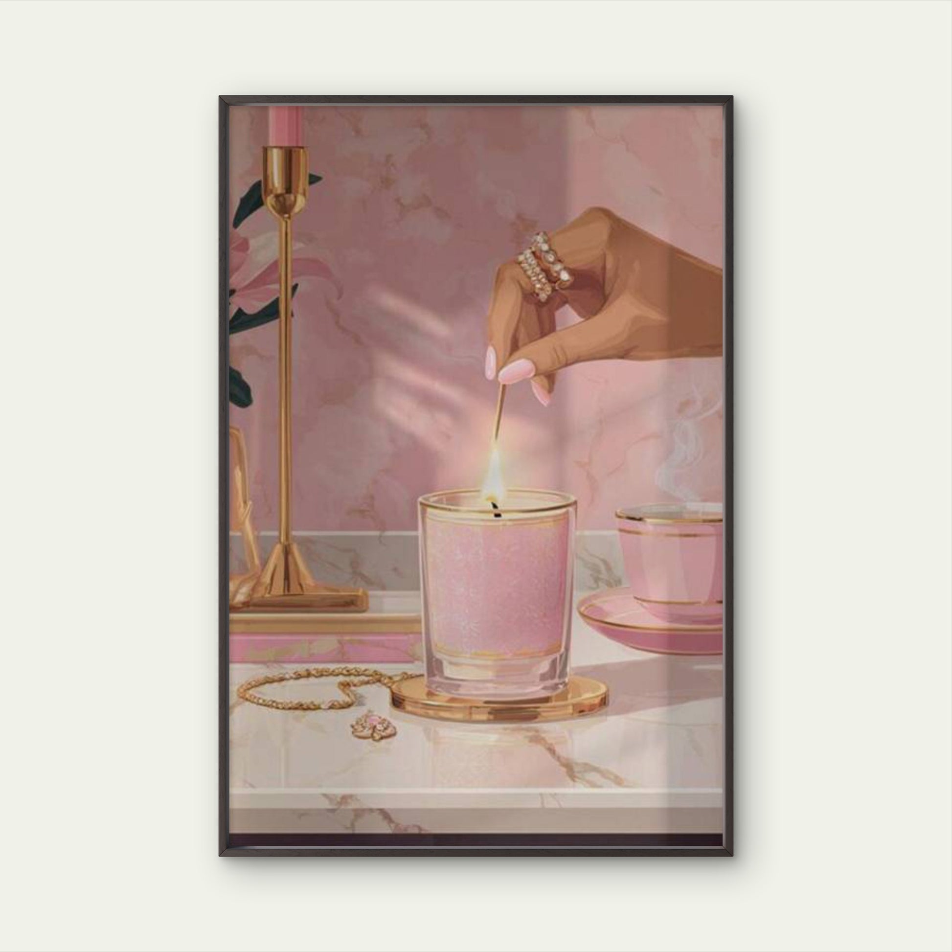 Scented Candle Pink Golden Female Illustration Fashion Home Decor Premium Quality Poster Print Choose Your Sizes - Bella Home Decor