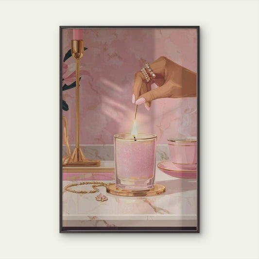 Scented Candle Pink Golden Female Illustration Fashion Home Decor Premium Quality Poster Print Choose Your Sizes - Bella Home Decor