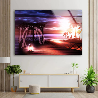 Wooden Pier, Palm Trees UV Direct Aluminum Print Australian Made Quality