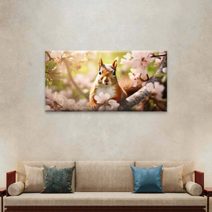 Cute Squirrel Spring Blossom Flower Wall Art Canvas Office Home Framed 120x60cm