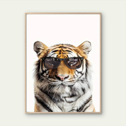 Minimalist Modern Tiger with Trendy Glasses Fashion Home Decor Premium Quality Poster Print Choose Your Sizes