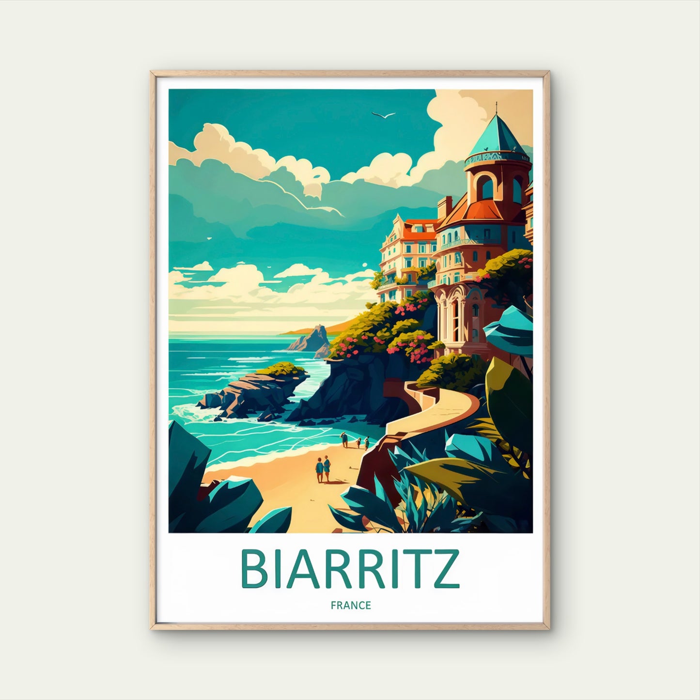 Biarritz France Coast French Riviera Landscape White House & Sea Travel Poster Print Wall Art