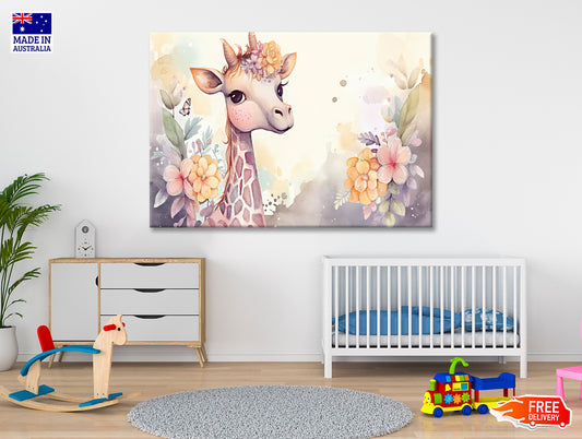 Baby Giraffe Watercolor Style Print 100% Australian Made - Bella Home Decor