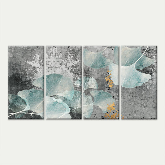 4pcs Modern Abstract Teal Ginkgo Leaf Gold Wall Art Canvas Framed 45x80cm - High Quality Print 100% Australian Made Wall Canvas Ready to Hang