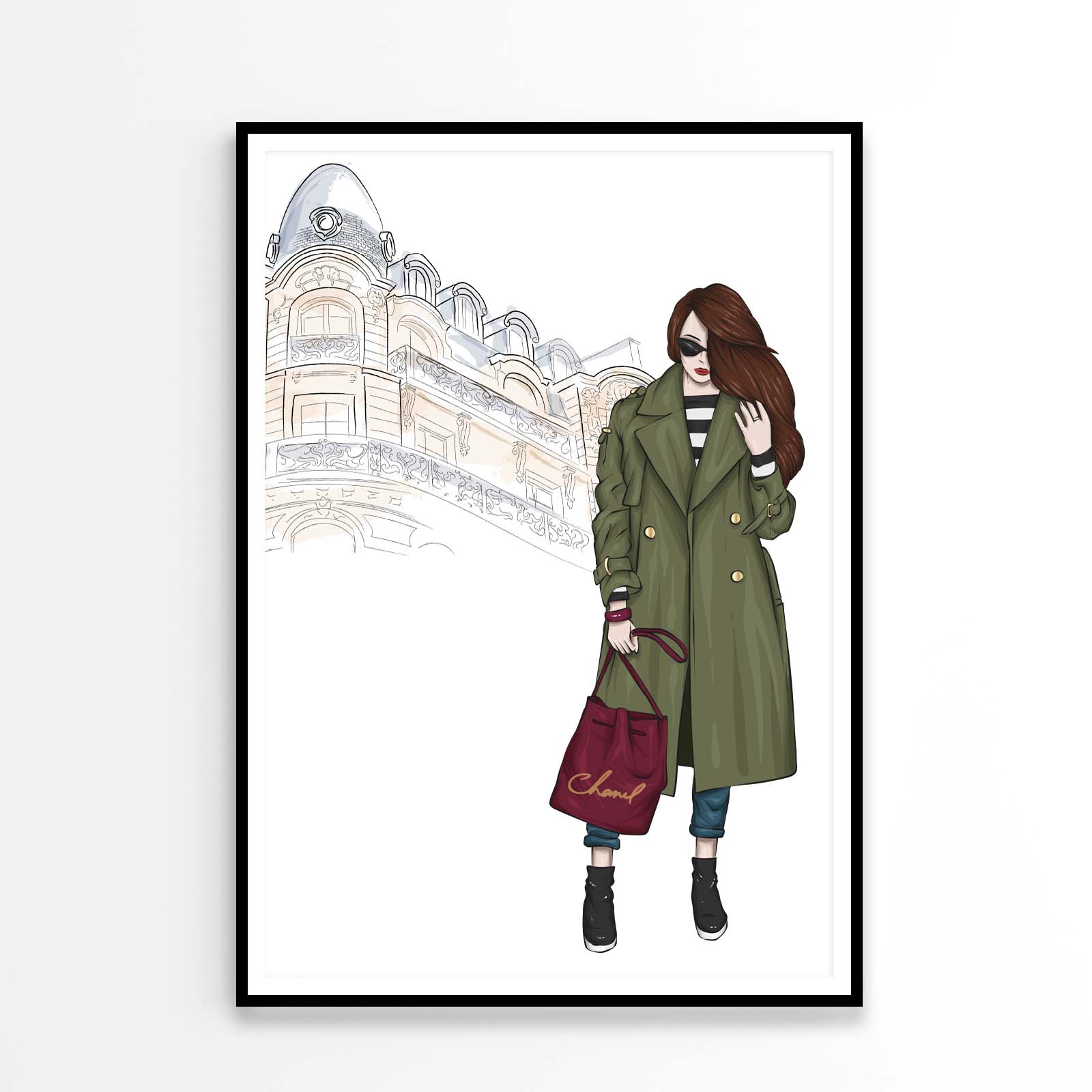 Green Girl with Red Bag Fashion Store Art Design Home Decor Premium Quality Poster Print Choose Your Sizes